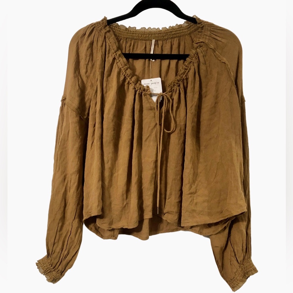 Free People Brown Ruffle Blouse